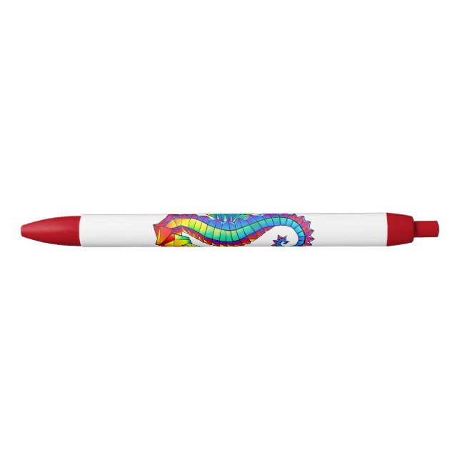 Rainbow Polygonal Seahorse Black Ink Pen (Front)