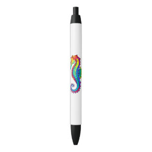 Rainbow Polygonal Seahorse Black Ink Pen