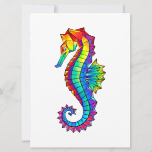 Rainbow Polygonal Seahorse Card