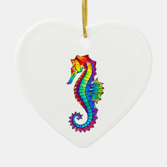 Rainbow Polygonal Seahorse Ceramic Tree Decoration (Front)