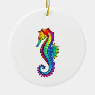 Rainbow Polygonal Seahorse Ceramic Tree Decoration