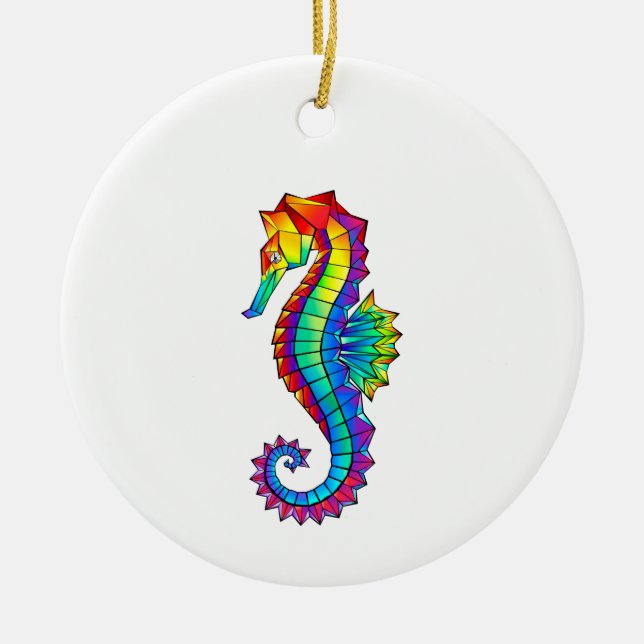 Rainbow Polygonal Seahorse Ceramic Tree Decoration (Front)
