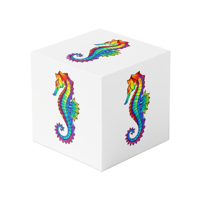 Rainbow Polygonal Seahorse Cube (Front Angled)
