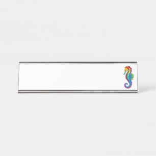 Rainbow Polygonal Seahorse Desk Name Plate