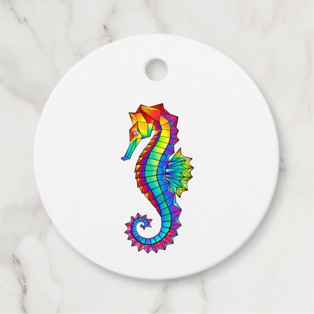 Rainbow Polygonal Seahorse Favour Tags (Front)