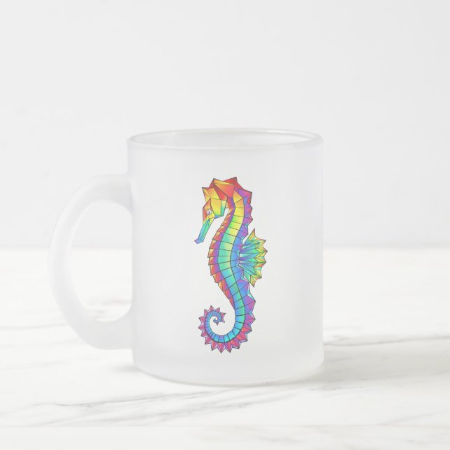 Rainbow Polygonal Seahorse Frosted Glass Coffee Mug (Left)