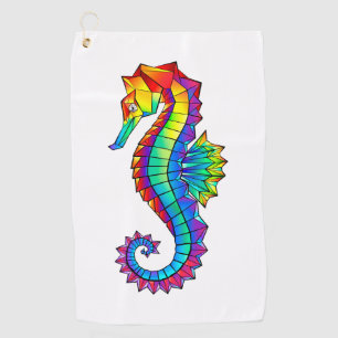 Rainbow Polygonal Seahorse Golf Towel