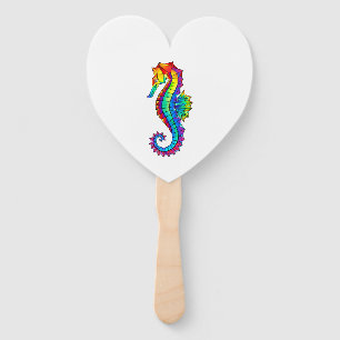 Rainbow Polygonal Seahorse Hand Fan
