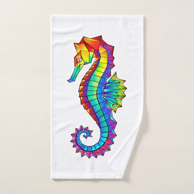 Rainbow Polygonal Seahorse Hand Towel (Hand Towel)