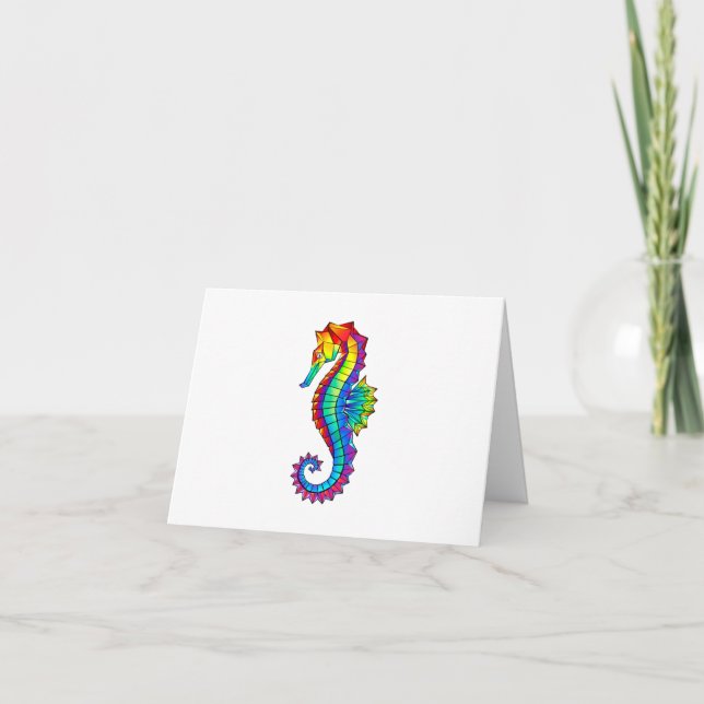 Rainbow Polygonal Seahorse Holiday Card (Front)