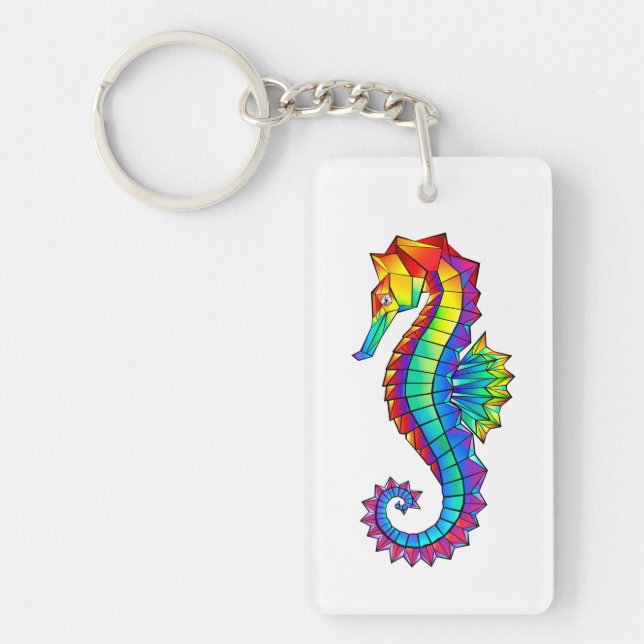 Rainbow Polygonal Seahorse Key Ring (Front)