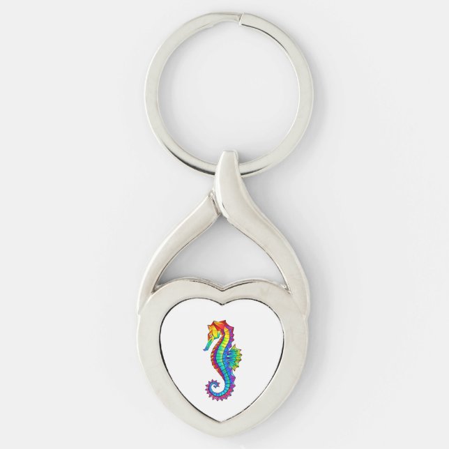 Rainbow Polygonal Seahorse Key Ring (Front)