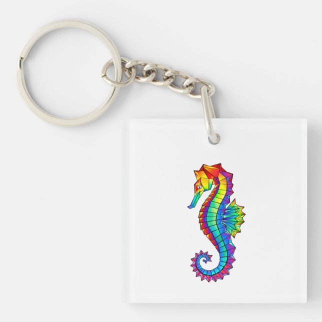 Rainbow Polygonal Seahorse Key Ring (Front)