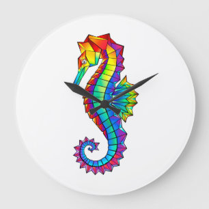 Rainbow Polygonal Seahorse Large Clock