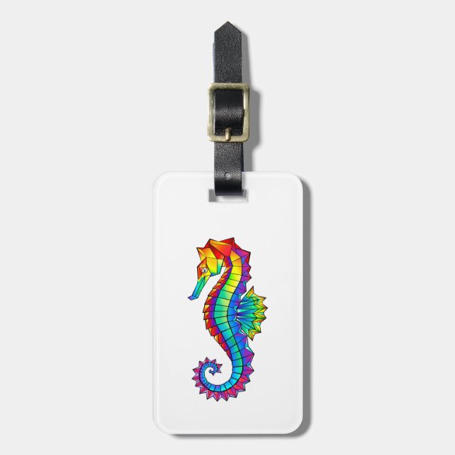 Rainbow Polygonal Seahorse Luggage Tag (Front Vertical)