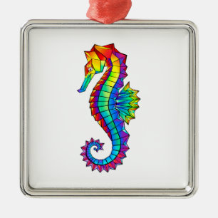 Rainbow Polygonal Seahorse Metal Tree Decoration