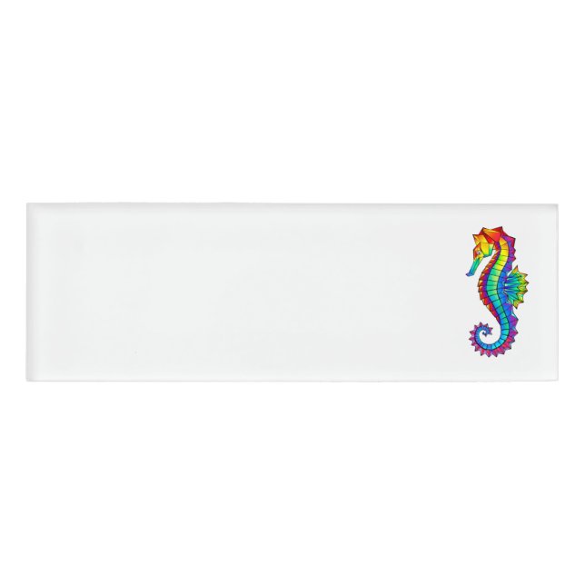 Rainbow Polygonal Seahorse Name Tag (Front)