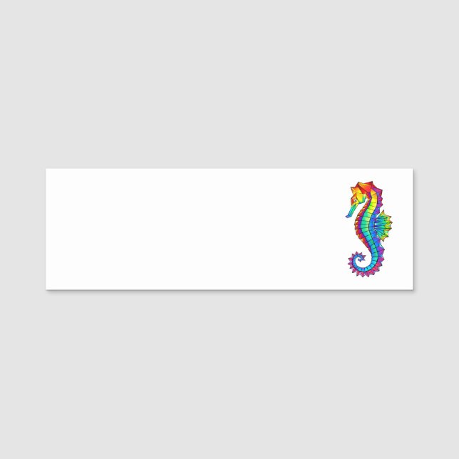 Rainbow Polygonal Seahorse Name Tag (Front)
