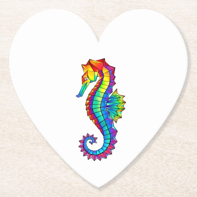 Rainbow Polygonal Seahorse Paper Coaster (Front)