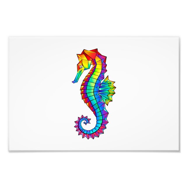 Rainbow Polygonal Seahorse Photo Print (Front)