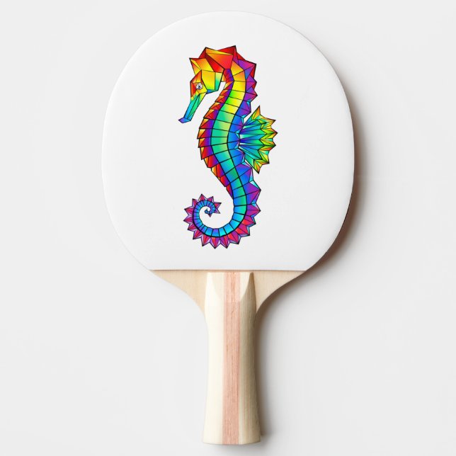 Rainbow Polygonal Seahorse Ping Pong Paddle (Front)