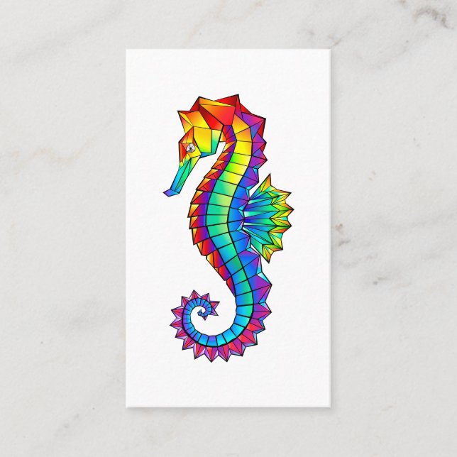 Rainbow Polygonal Seahorse Place Card (Front)