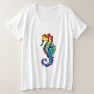 Rainbow Polygonal Seahorse Plus Size T-Shirt