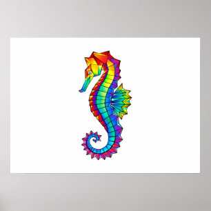 Rainbow Polygonal Seahorse Poster