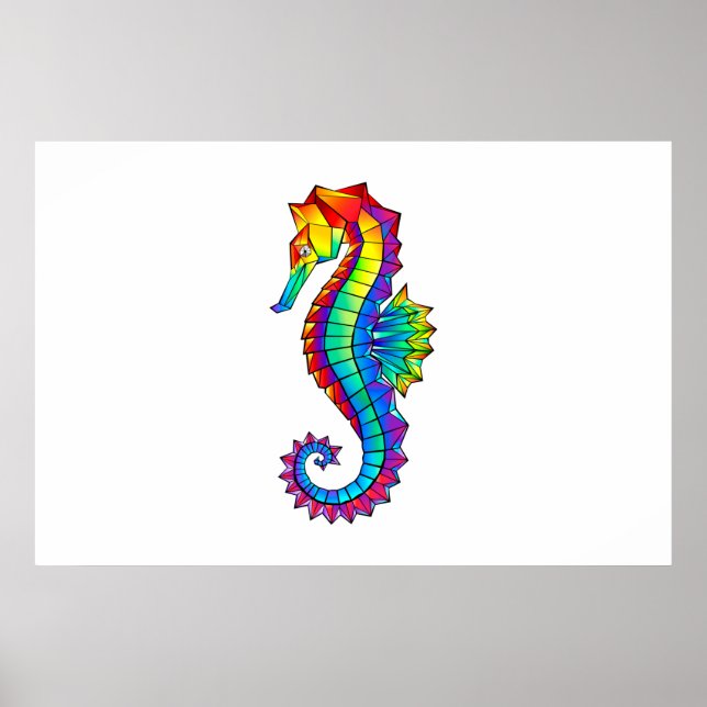 Rainbow Polygonal Seahorse Poster (Front)