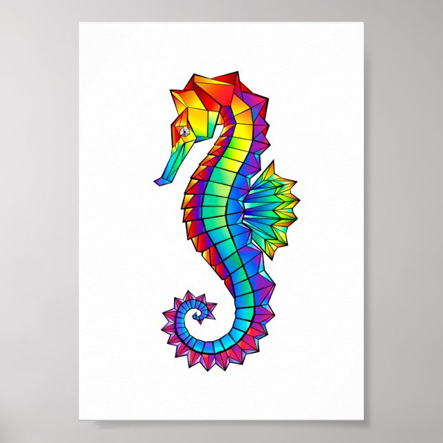 Rainbow Polygonal Seahorse Poster (Front)