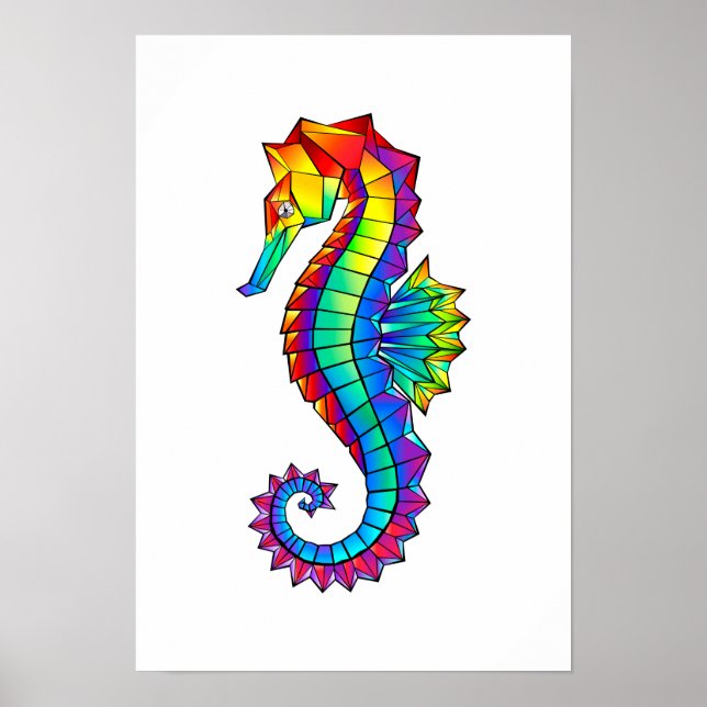Rainbow Polygonal Seahorse Poster (Front)