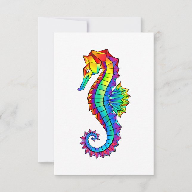 Rainbow Polygonal Seahorse RSVP Card (Front)