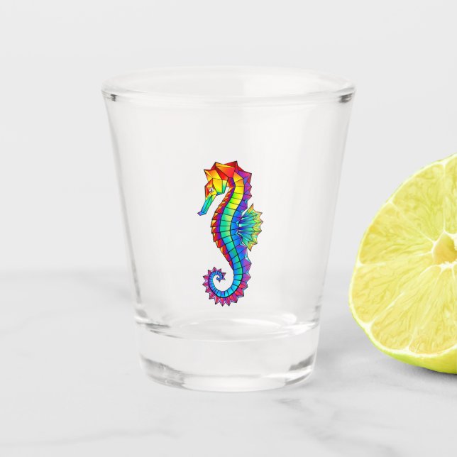 Rainbow Polygonal Seahorse Shot Glass (Front)