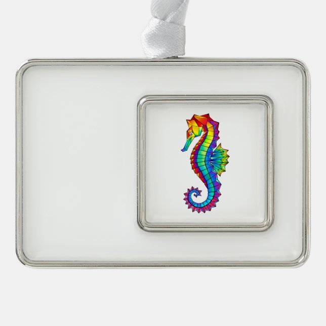 Rainbow Polygonal Seahorse Silver Plated Framed Ornament (Front)