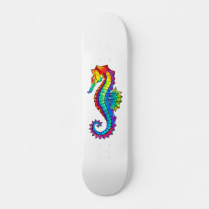 Rainbow Polygonal Seahorse Skateboard