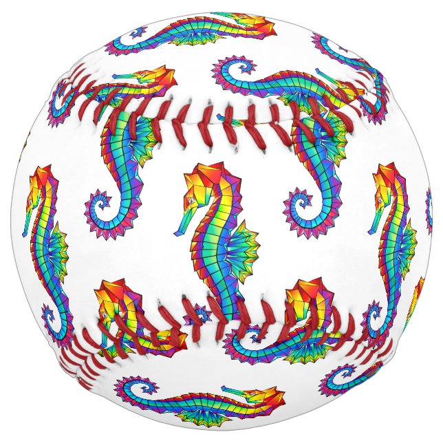 Rainbow Polygonal Seahorse Softball (Front)