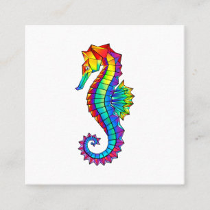 Rainbow Polygonal Seahorse Square Business Card