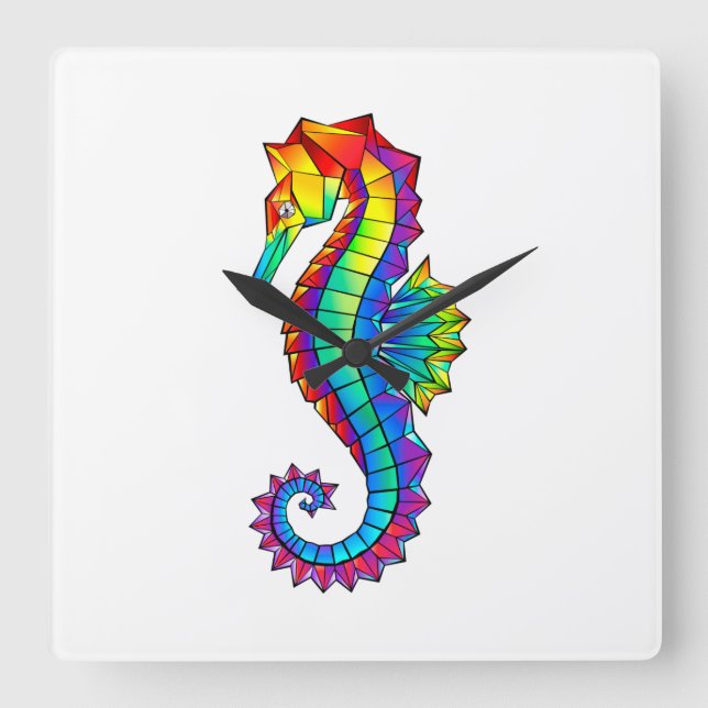 Rainbow Polygonal Seahorse Square Wall Clock (Front)