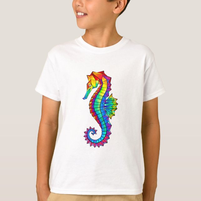 Rainbow Polygonal Seahorse T-Shirt (Front)