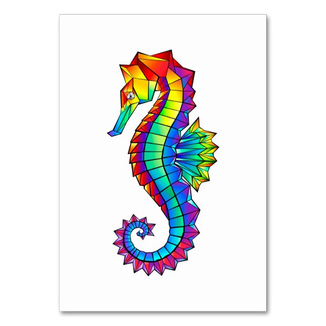 Rainbow Polygonal Seahorse Table Number (Front)