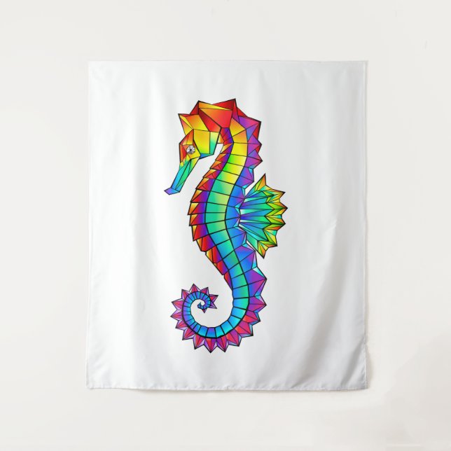 Rainbow Polygonal Seahorse Tapestry (Front)