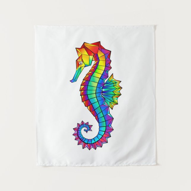 Rainbow Polygonal Seahorse Tapestry (Front)