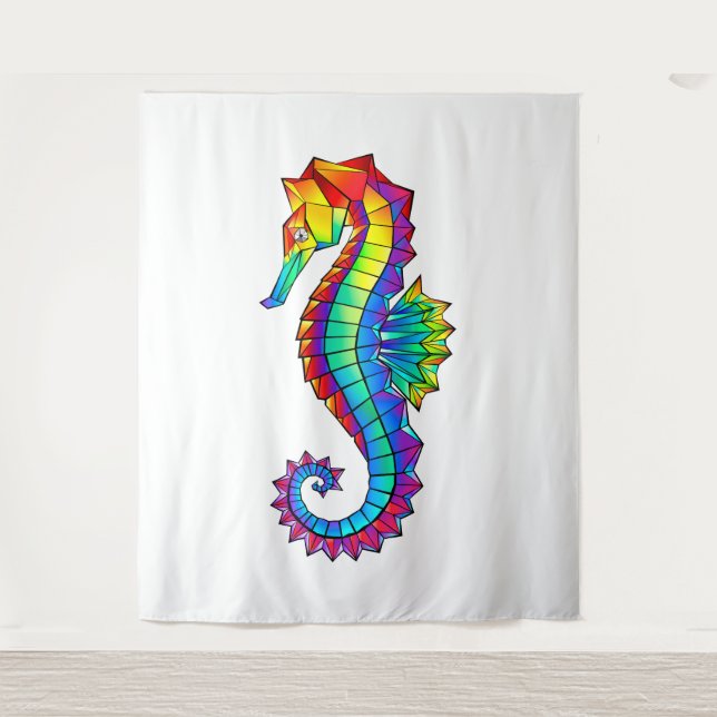 Rainbow Polygonal Seahorse Tapestry (Front)