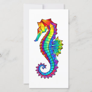 Rainbow Polygonal Seahorse Thank You Card