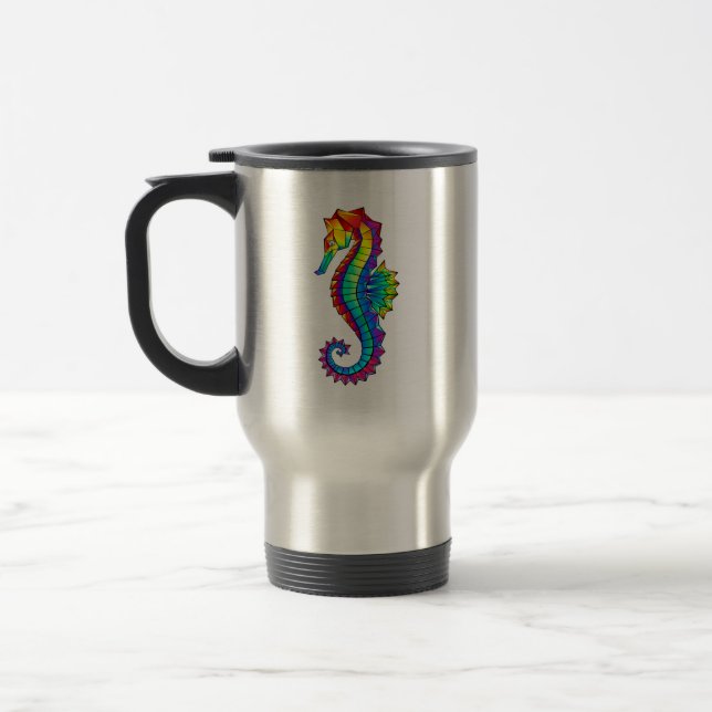 Rainbow Polygonal Seahorse Travel Mug (Left)