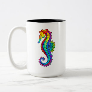 Rainbow Polygonal Seahorse Two-Tone Coffee Mug