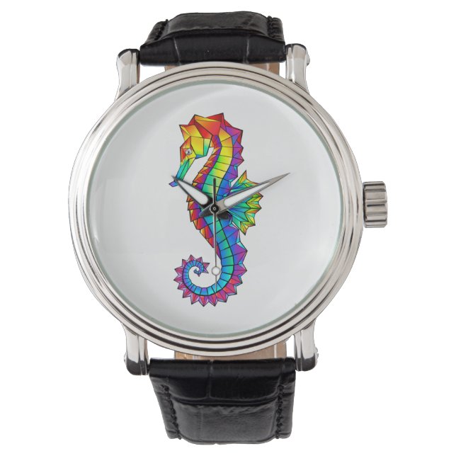 Rainbow Polygonal Seahorse Watch (Front)