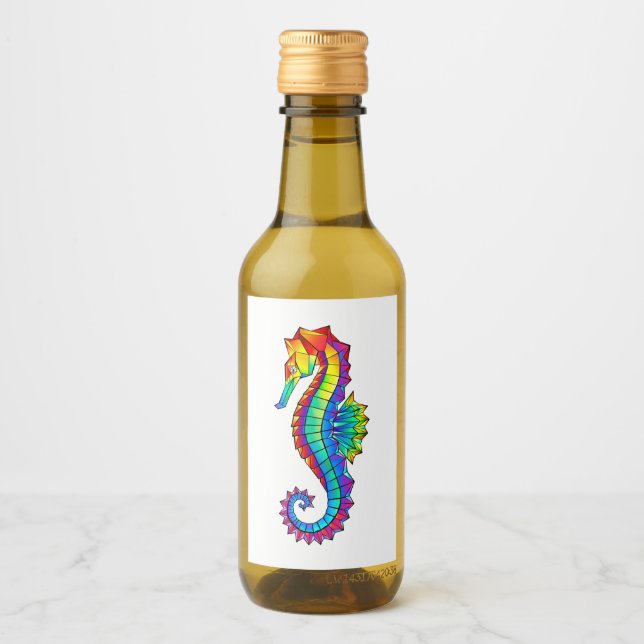 Rainbow Polygonal Seahorse Wine Label (Front)