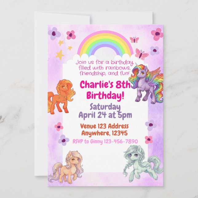 Rainbow Pony Birthday Party Invitation (Front)