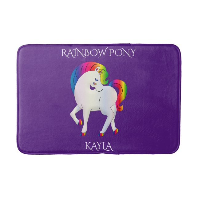 Rainbow pony personalised child's name Bath Mat (Front)